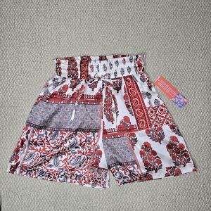 High Waist Red and White Patchwork Shorts